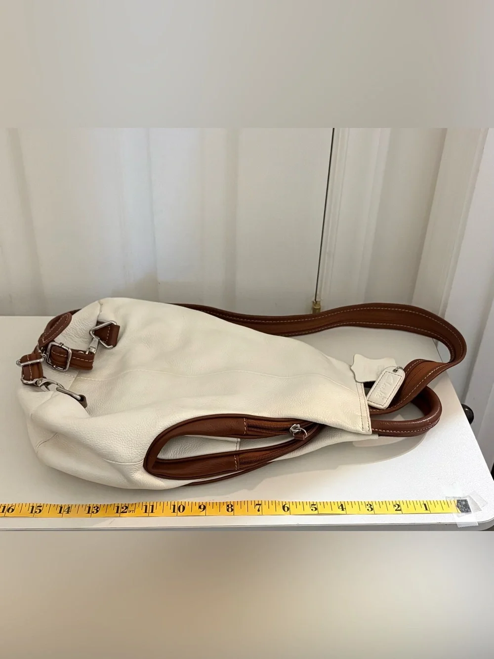 CLARK’s Women’s Leather White Sling Bag with Brown Trim